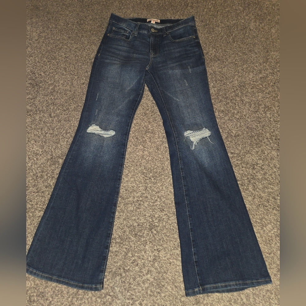 Lucky Brand Dark Blue Flare Jeans with Ripped Details